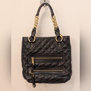 Marc Jacobs Y2K Quilted Black Leather Tote Shoulder Bag Gold Chain Handbag